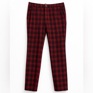 H&M L.O.G.G. Navy Red Plaid Trousers Straight Leg Pants Size 8